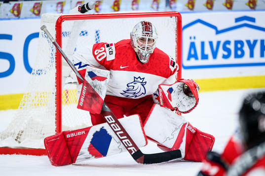 goaltender Michael Hrabal of Czech Republic
