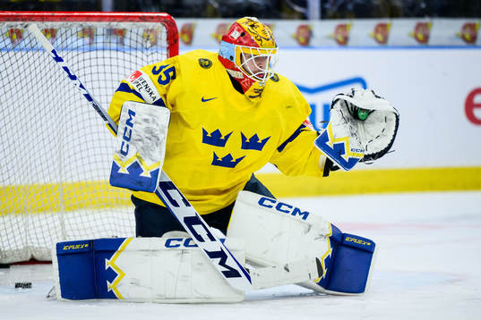 Goaltender Hugo Hävelid of Sweden
