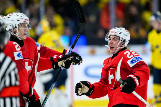 Nick Meile of Switzerland celebrates with Gregory Weber