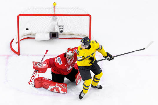 Axel Sandin-Pellikka of Sweden (not pictured) scores 3-2