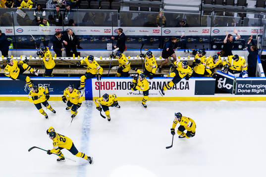 Players and coaching staff of Sweden celebrate