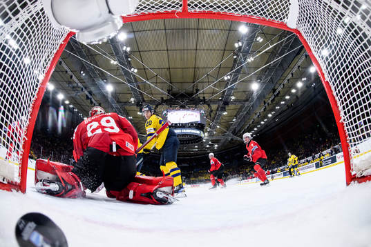Axel Sandin-Pellikka of Sweden (not pictured) scores a goal