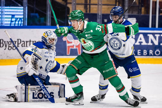 Leksands målvakt Mantas Armalis och Rögles Albin Sundsvik