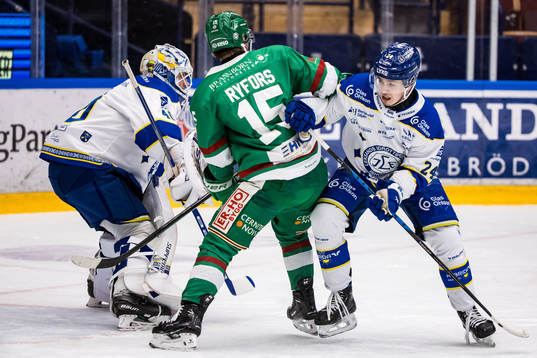Leksands målvakt Mantas Armalis och Arvid Eljas