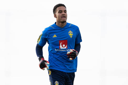 Goalkeeper Oliver Dovin of the Swedish men's football