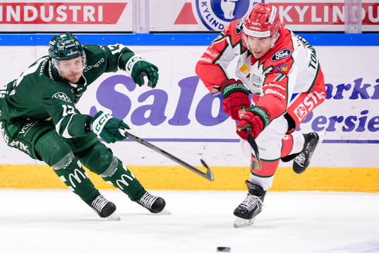 Färjestads Joel Kellman och Frölundas Henrik Tömmernes