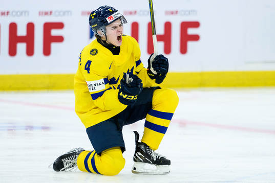 Axel Sandin-Pellikka of Sweden celebrates the 2-1 goal