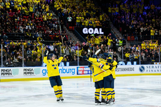 Axel Sandin-Pellikka of Sweden celebrates with teammates