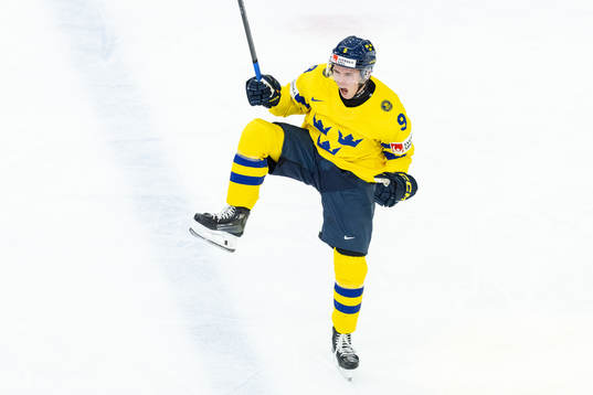 Theo Lindstein of Sweden celebrates the 1-1 goal
