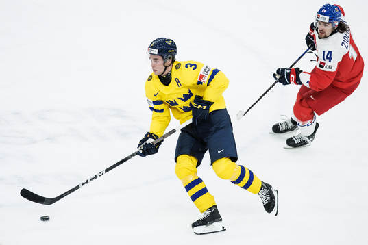 Elias Salomonsson of Sweden and Adam Zidlicky of Czech