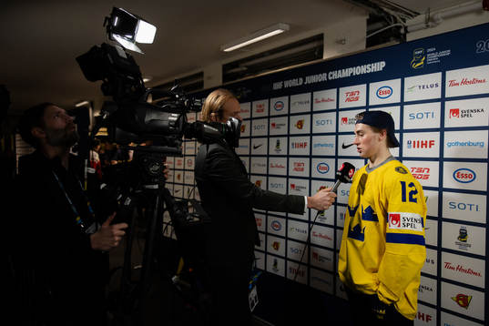 Noah Östlund of Sweden is interviewed