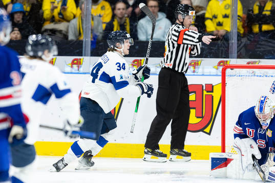 Tommi Mannisto of Finland celebrates the 0-1 goal