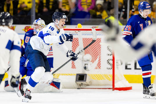 Rasmus Kumpulainen of Finland celebrates the 0-2 goal