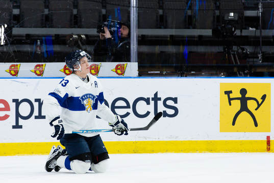 Jani Nyman of Finland looks dejected