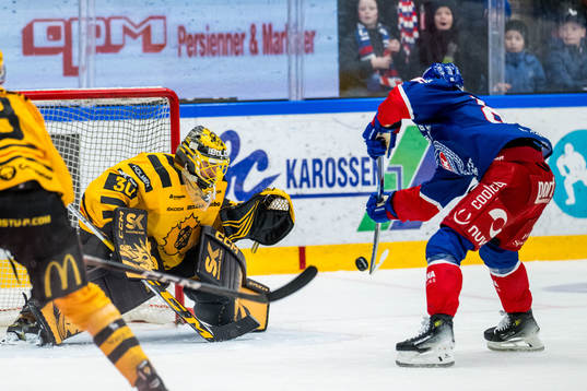 Skellefteås målvakt Gustaf Lindvall och Oskarshamns Lukas