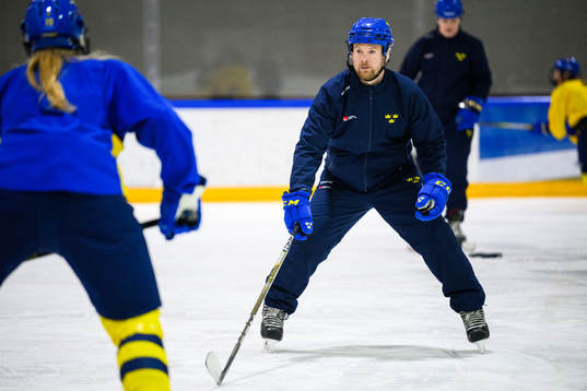 Goalkeeper coach Johan Ryman of Sweden at a practice session
