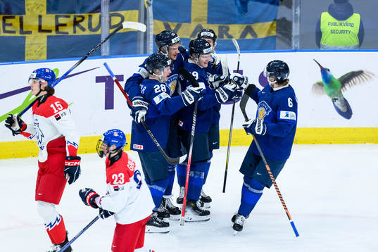 Lenni Hameenaho of Finland celebrates the 2-4 goal