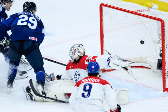 Lenni Hameenaho of Finland score the 2-5 goal behind