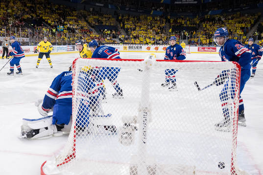 Otto Stenberg of Sweden scores the 1-1 goal behind