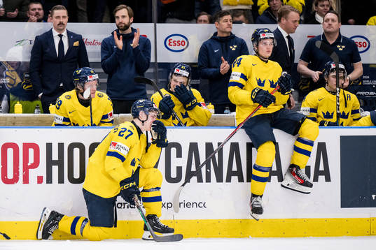 Oskar Pettersson and Tom Willander of Sweden look dejected