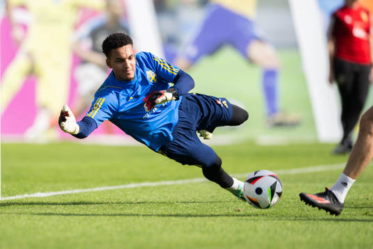 Goalkeeper Oliver Dovin of the Swedish men's football