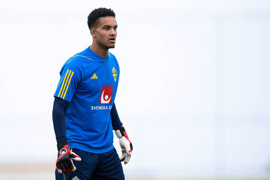 Goalkeeper Oliver Dovin of the Swedish men's football