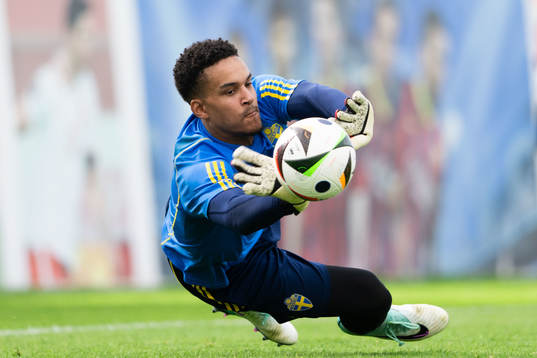 Goalkeeper Oliver Dovin of the Swedish men's football