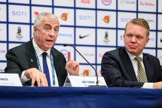 Luc Tardif, president at IIHF, and Anders Larsson,