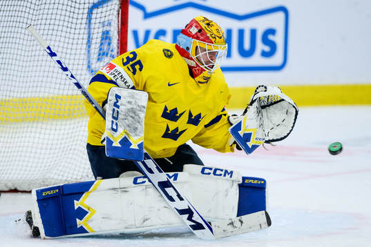 Goaltender Hugo Hävelid of Sweden