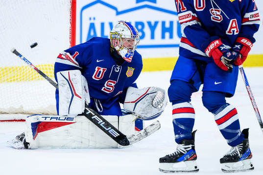 Jonathan Lekkerimäki of Sweden, not pictured, scores the