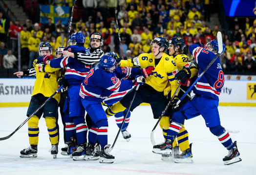 Lane Hutson of Sweden and Anton Johansson of Sweden