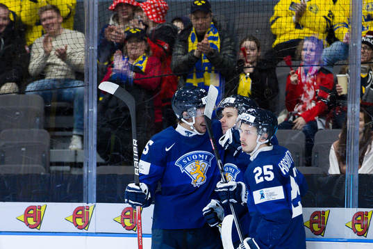 Rasmus Kumpulainen of Finland celebrates the 0-1 goal