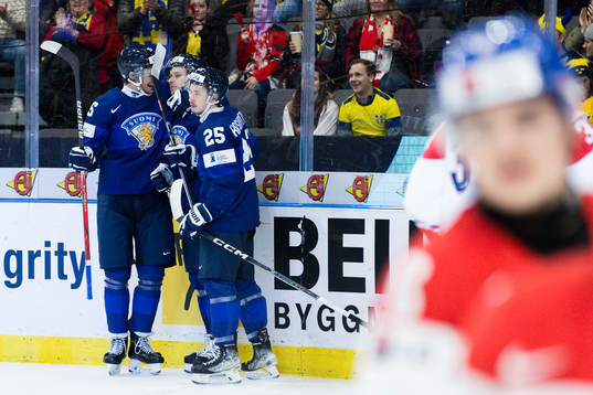 Rasmus Kumpulainen of Finland celebrates the 0-1 goal