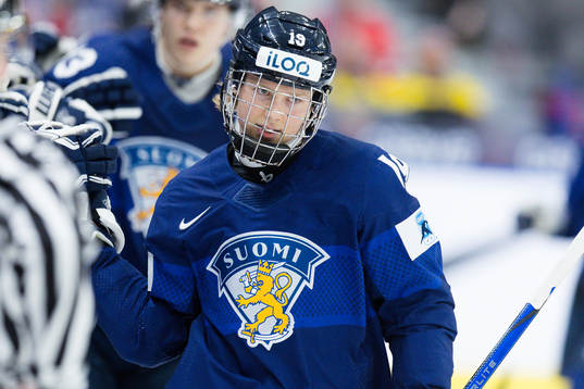 Konsta Helenius of Finland celebrates the 2-3 goal