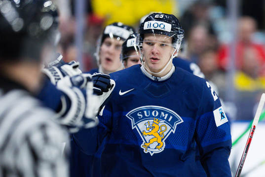 Lenni Hameenaho of Finland celebrates the 2-5 goal