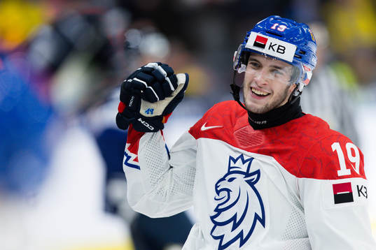Ondrej Becher of Czech Republic celebrates the 5-5 goal