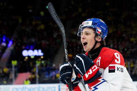 Tomas Hamara of Czech Republic celebrates the 6-5 goal