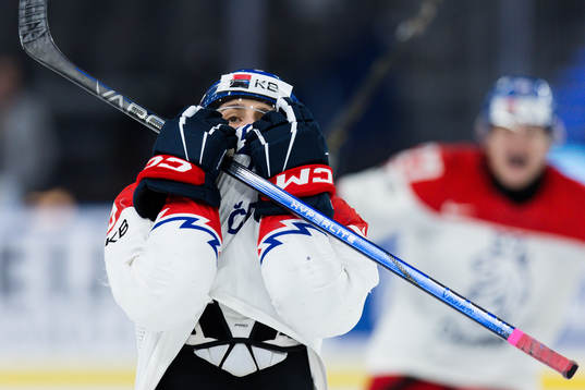 Tomas Hamara of Czech Republic celebrates the 6-5 goal