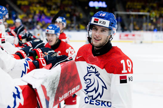 Ondrej Becher of Czech Republic celebrates the 8-5 goal