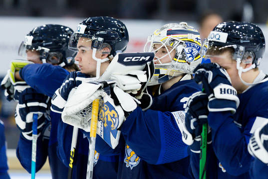 Goaltender Niklas Kokko of Finland looks dejected