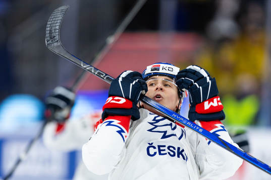 Tomas Hamara of Czech Republic celebrates the 6-5 goal