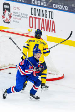 Gabe Perreault of USA celebrates the 1-0 goal