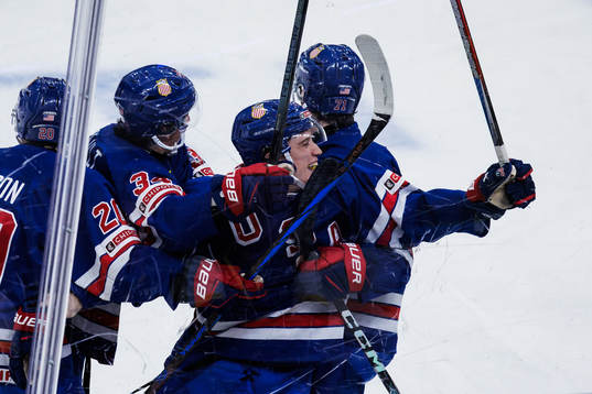Ryan Leonard of USA celebrates the 5-2 goal