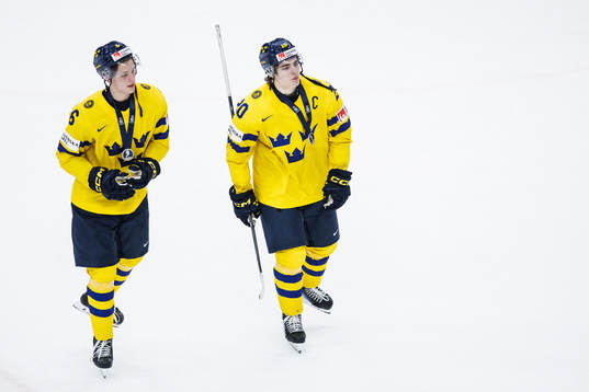 Anton Johansson and Liam Öhgren of Sweden look dejected