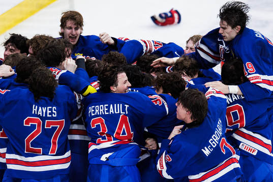 Gabe Perreault of USA celebrates