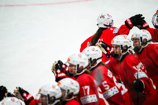 Elisa Dalessi of Switzerland celebrates scoring 5-1
