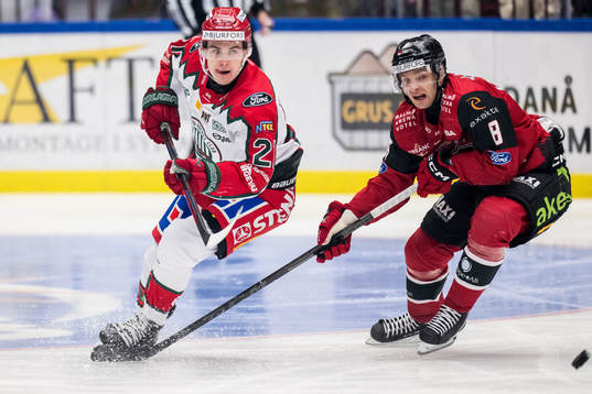 Frölundas Jere Innala och Malmö Redhawks Johan Olofsson