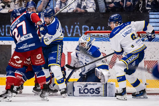 Leksands Max Veronneau, målvakt Mantas Armalis och