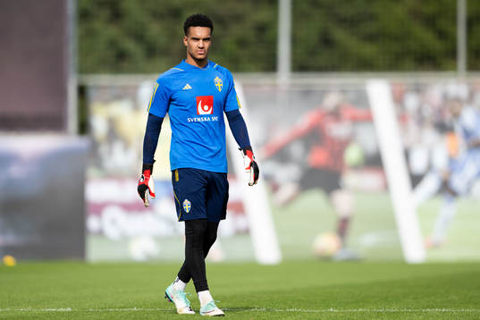 Goalkeeper Oliver Dovin of the Swedish men's football
