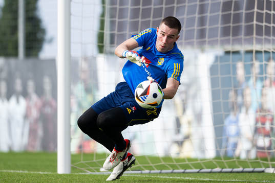 Goalkeeper Samuel Brolin of the Swedish men's football